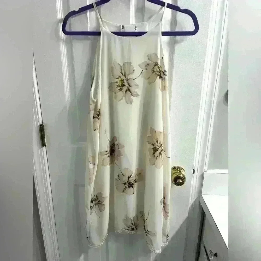 White Pink Floral Swing Dress with Pom Pom Detail Size S - Picture 3 of 8